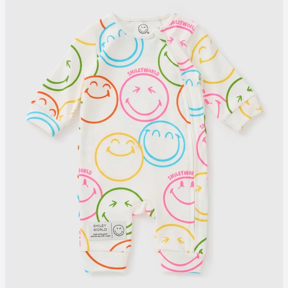 Smiley World Baby Footie with Colorful Rainbow Smiley Faces